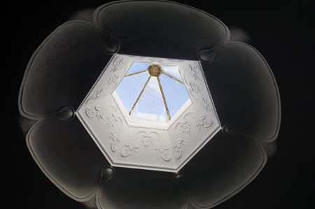 Vintage decorated skylight, flower shape, with plasterwork decoration