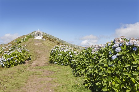 Shrine near Caldeira extinct volcano in Faial island, Azores, Portugalの写真素材