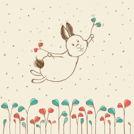 hand-drawn flying bunnyのイラスト素材