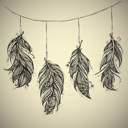 Native American Indian talisman. Vector feathers.のイラスト素材