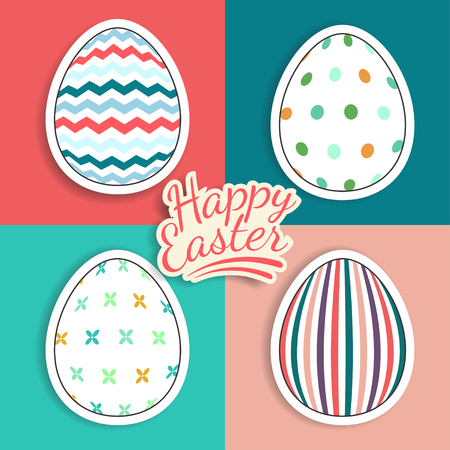 Set of easter eggs stickers with fantasy patternsのイラスト素材