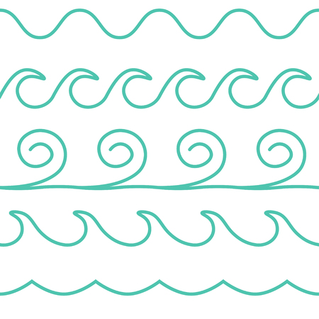 Vector turquoise line waves set on white background.のイラスト素材