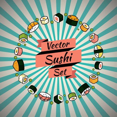 Vector rounded sushi setのイラスト素材
