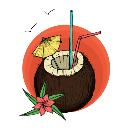 Exotic coconut cocktail. Vector Illustrationのイラスト素材