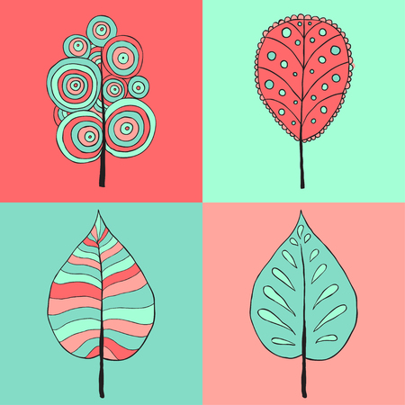 Tree sign illustration. Four styles of icon on four color squares.のイラスト素材
