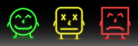 Set of neon smile emoticons. Line icons. Happy, pocker face, and unhappy smileys. Emoji set.のイラスト素材