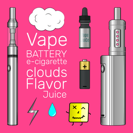Vape shop set pinky background vectorのイラスト素材