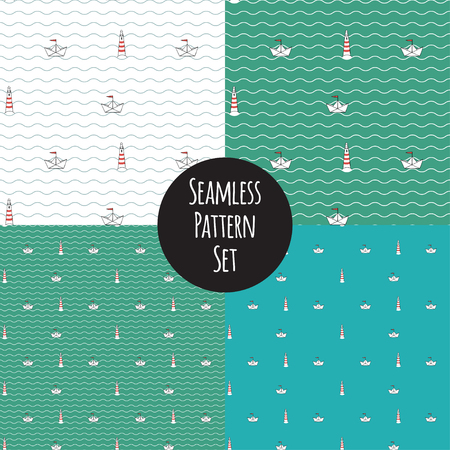 Seamless marine pattern setのイラスト素材