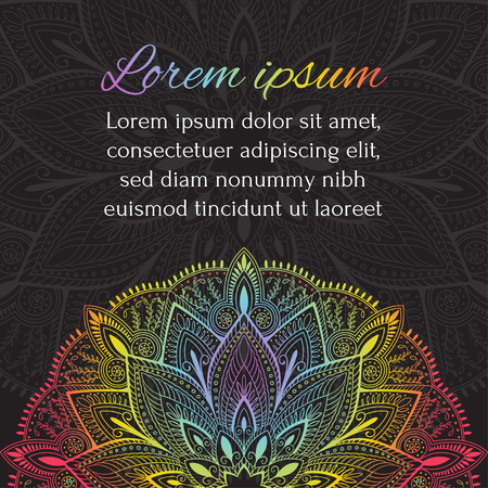 Invitation, greeting card, congratulation, postcard, banner, flyer with gradient colorful mandalas.のイラスト素材