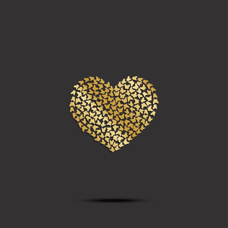 Butterflies fotm gold heart on black backgroundのイラスト素材