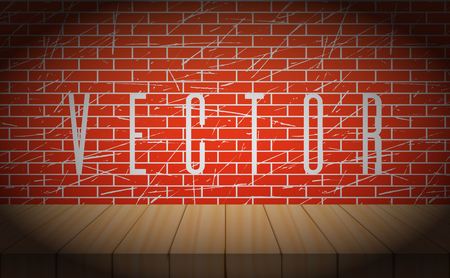 Vector old brick wall with wooden scene. Vignettesのイラスト素材