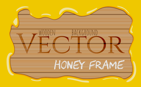 Honey syrup flowing drops frame on wooden backgroundのイラスト素材