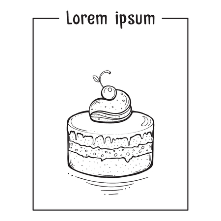 sweet cake with berries vector sketch. illustration of dessertのイラスト素材