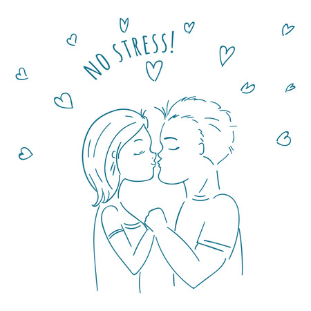 Vector hand drawn sketch of a loving couple, no stressのイラスト素材