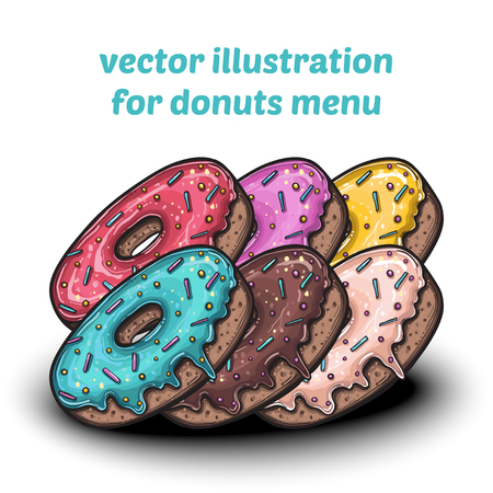 Set of cute sweet colorful donutsのイラスト素材