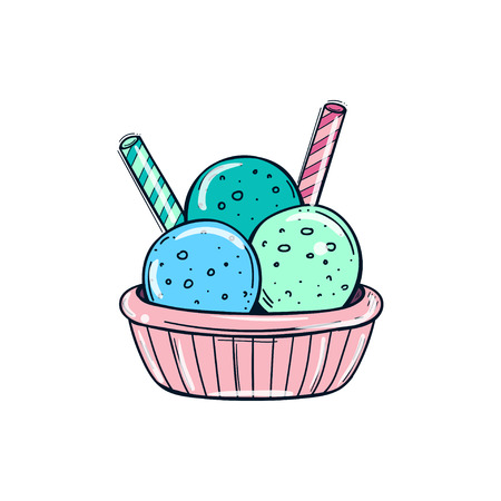 ice cream balls with wafer tubuleのイラスト素材