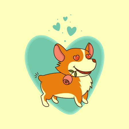 In love dog with a rose in his mouth on a background of big heart.のイラスト素材