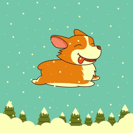 Vector New Year dog on winter forest background.のイラスト素材