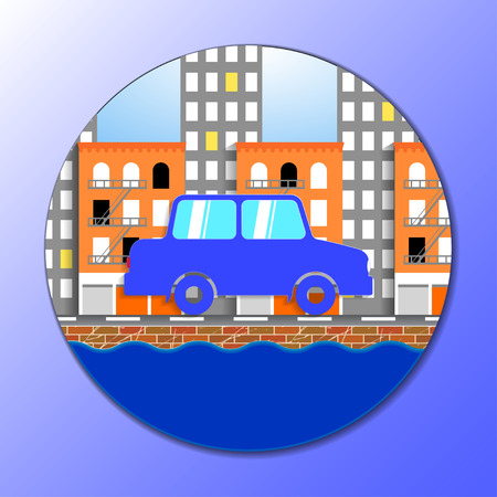 flat vector illustration of car in New york cityのイラスト素材