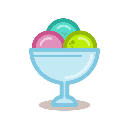 Ice cream balls in the glass bowl. Vector line icon isolated on white background. For infographic, website or app.のイラスト素材