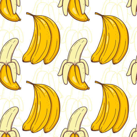 Hand drawn seamless pattern with bananas on white backgroundのイラスト素材