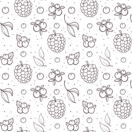 Hand drawn seamless pattern with blackberry and raspberry