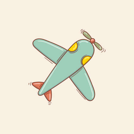 Hand drawn blue retro toy plane.のイラスト素材