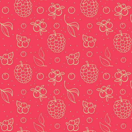 Hand drawn pink seamless pattern with blackberry and raspberryのイラスト素材