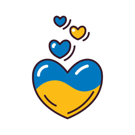 Hand drawn doodle heart with the flag of Ukraine. Ukraine heart set. Save Ukraine from Russia.のイラスト素材