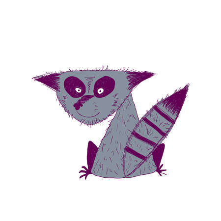 Hand drawn funny and silly raccoon sitting with his backのイラスト素材