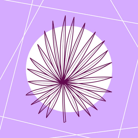 Hand drawn tropical palm leaf isolated on lilac background.のイラスト素材