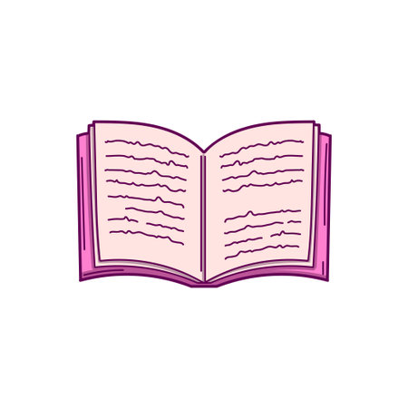Hand drawn open pink book in doodle style isolated on white backgroundのイラスト素材