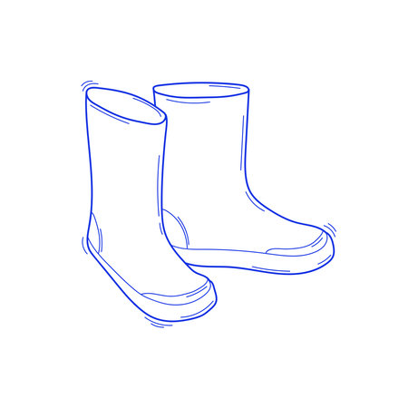 Pair of rubber rain boots in sketch style. Symbol of autumn and wet weather. Vector doodle illustration Isolated on white background.のイラスト素材