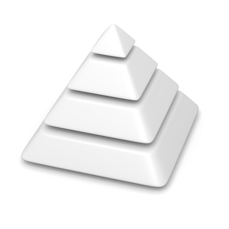white blank pyramid 4 levels stack chart with shadow 3d illustrationの写真素材