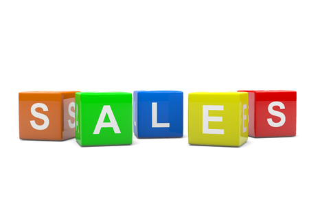 Set of Colorful Boxes Composing English Language Text Sales Concept 3D Illustrationの写真素材