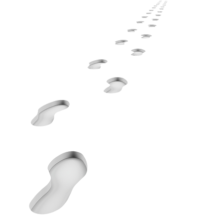 Footprints Path on White Background 3D Illustrationの写真素材