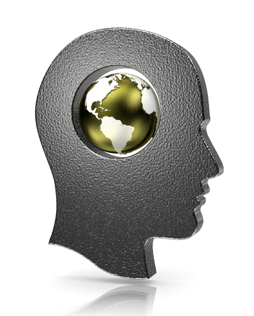 Human Head with Earth Illustration on Whiteの写真素材
