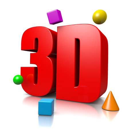 Red 3D Text with some Three Dimensional Objects Illustration on White Background, 3D Concept