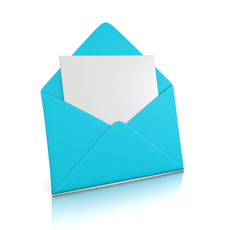 Single Blue Mail Envelope Opened Illustration on White Backgroundの写真素材