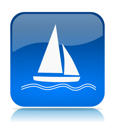 Blue Sailboat App Icon Illustration on White Backgroundの写真素材