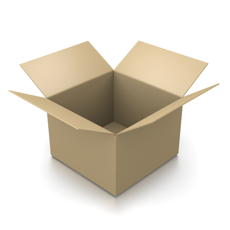 Open Empty Cardboard Box Isolated on White Background 3D Illustration