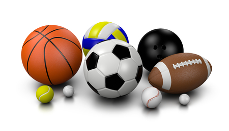 Sports Balls on White Background 3D Illustrationの写真素材