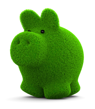 Cute Grass Piggy Bank on White Background 3D Illustrationの写真素材