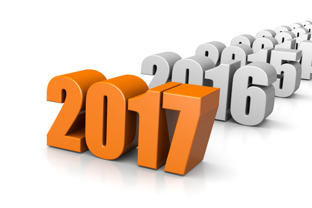 Orange 2017 Year Number Text Time Passes Concept on White Background 3D Illustration