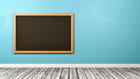 Blank Blackboard at the Wall in the Room with Copyspace, Blue Background 3D Illustrationの写真素材