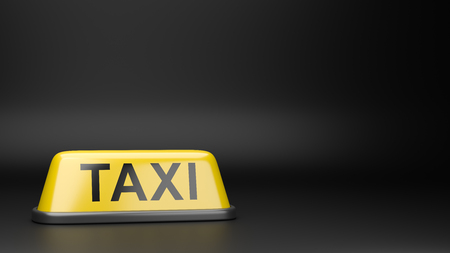 Yellow Taxi Roof Signboard on Black Background with Copyspace 3D Illustrationの写真素材