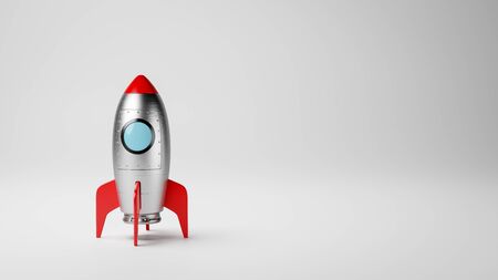 Cartoon Spaceship on White Gray with Copy Space 3D Illustration, Startup Conceptの写真素材