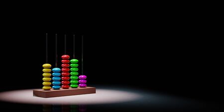 Colorful Wooden Abacus Spotlighted on Black Background with Copy Space 3D Illustrationの写真素材
