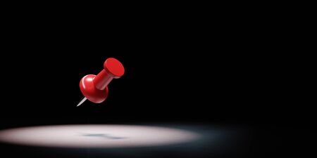 Single Red Pushpin Spotlighted on Black Background 3D Illustrationの写真素材