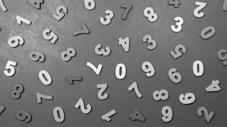 3D Black and White Numbers on a Dark Gray Plastered Wall 3D Illustrationの写真素材